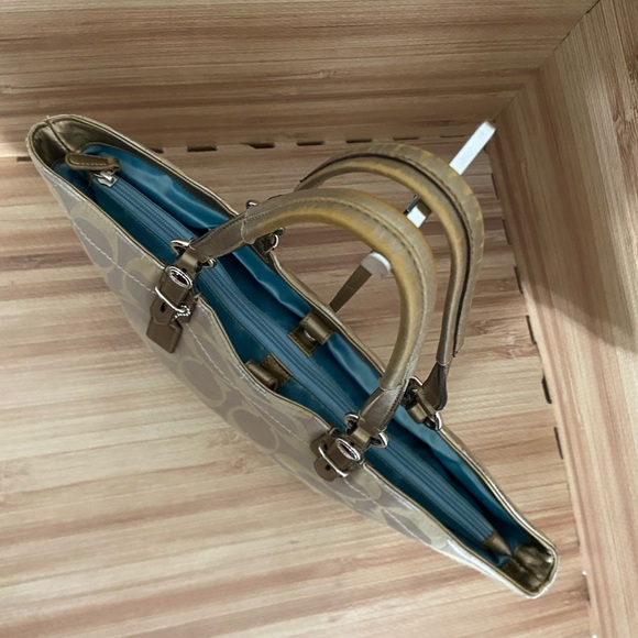 Coach Kahaki Tan Jacquard Signature Satchel Purse - Picture 4 of 15